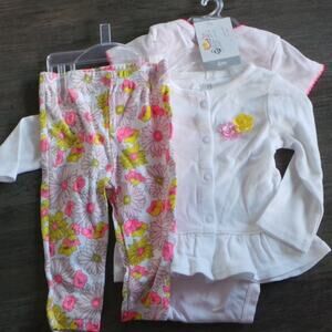 Carter's 3 Piece Outfit Floral Top and Pant Set Pink 6M NWT Pink Yellow Cheerful